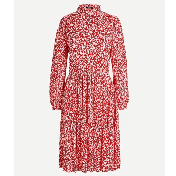 Like new! J Crew Red Floral Tiered Shirtdress | Size Small - Picture 2 of 11